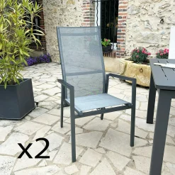 Fauteuil de jardin en aluminium avec dossier réglable gris anthracite (lot de 2) OSLO