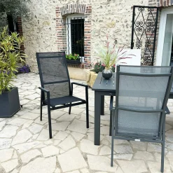 Fauteuil de jardin en aluminium avec dossier réglable noir (lot de 2) OSLO