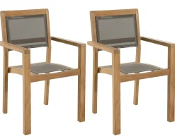 Fauteuil de jardin en teck et textilène taupe (lot de 2) SUMMER
