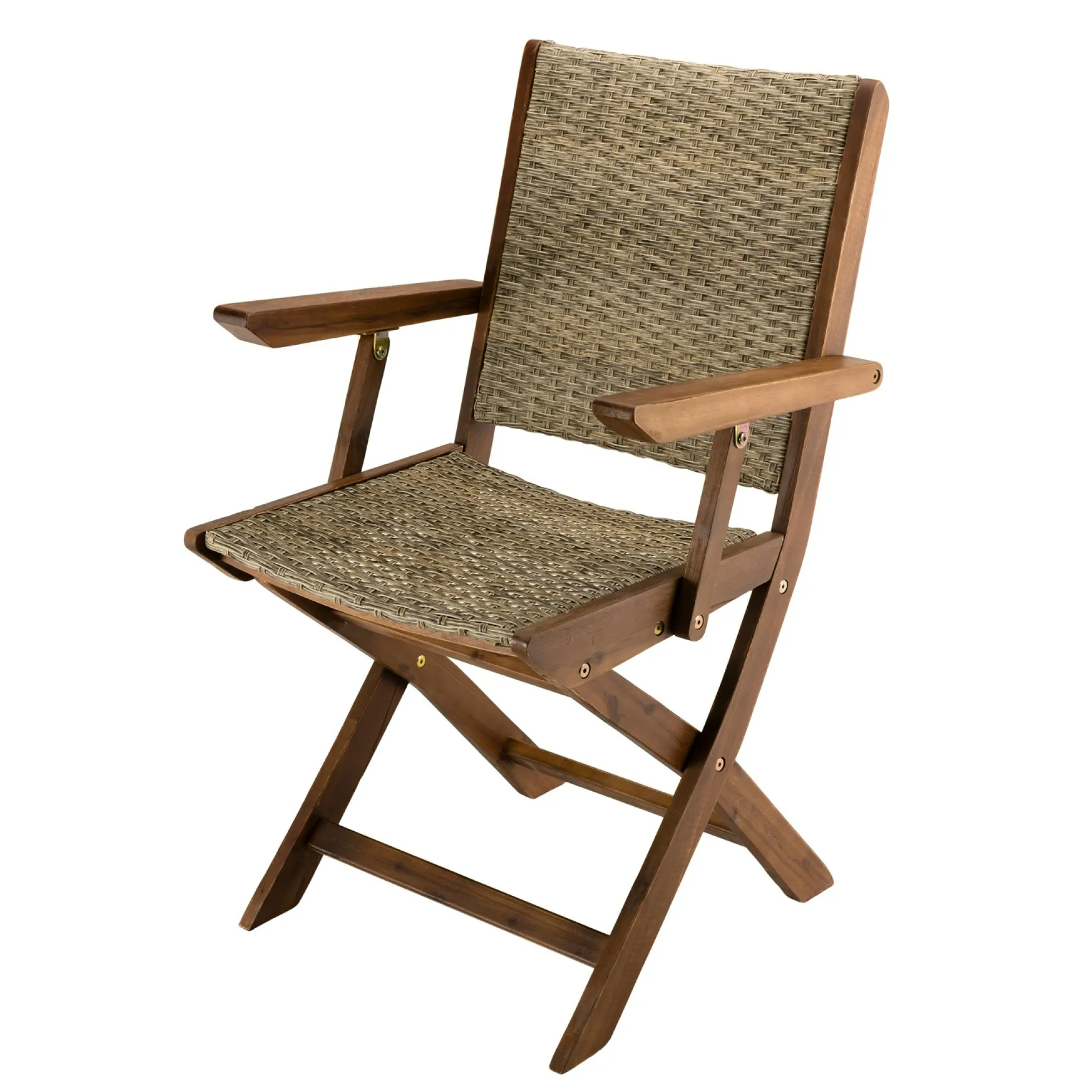 Fauteuil de jardin pliant acacia rotin synthétique BAHIA (lot de 2)