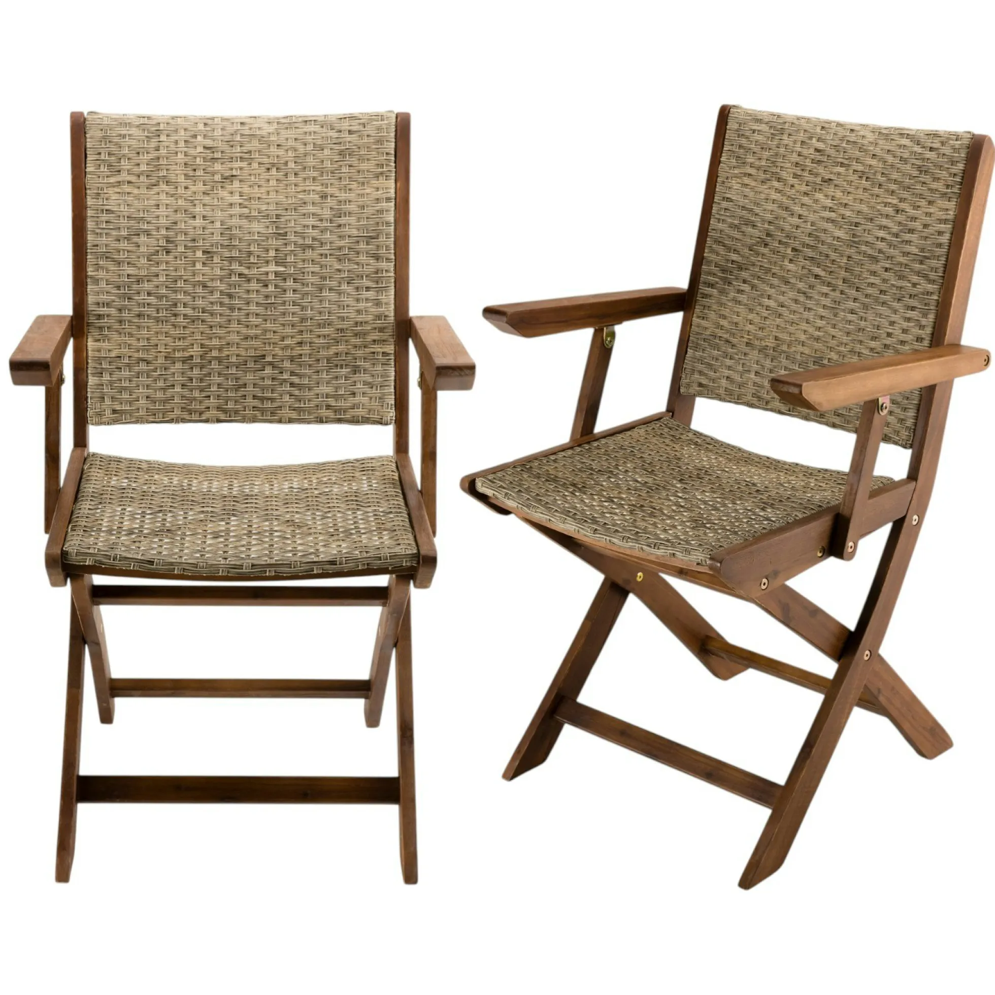 Fauteuil de jardin pliant acacia rotin synthétique BAHIA (lot de 2)
