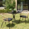 Fauteuil de jardin rotin synthétique ajouré couleur naturelle avec coussin noir (lot de 2) GIJON