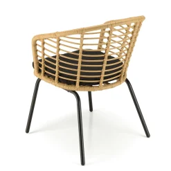 Fauteuil de jardin rotin synthétique ajouré couleur naturelle avec coussin noir (lot de 2) GIJON