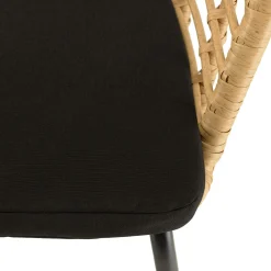 Fauteuil de jardin rotin synthétique ajouré couleur naturelle avec coussin noir (lot de 2) GIJON