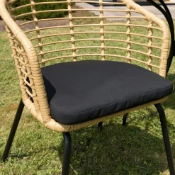 Fauteuil de jardin rotin synthétique ajouré couleur naturelle avec coussin noir (lot de 2) GIJON
