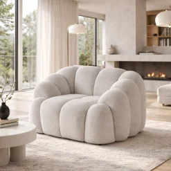 Fauteuil de salon blanc écru design arrondi ONDA