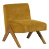 Fauteuil de salon bois et velours moutarde SOHO