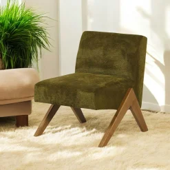 Fauteuil de salon bois et velours vert SOHO