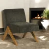 Fauteuil de salon bois et velours anthracite SOHO