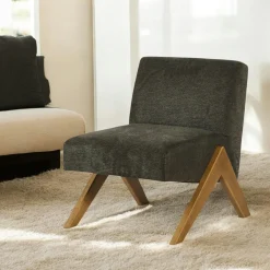 Fauteuil de salon bois et velours anthracite SOHO