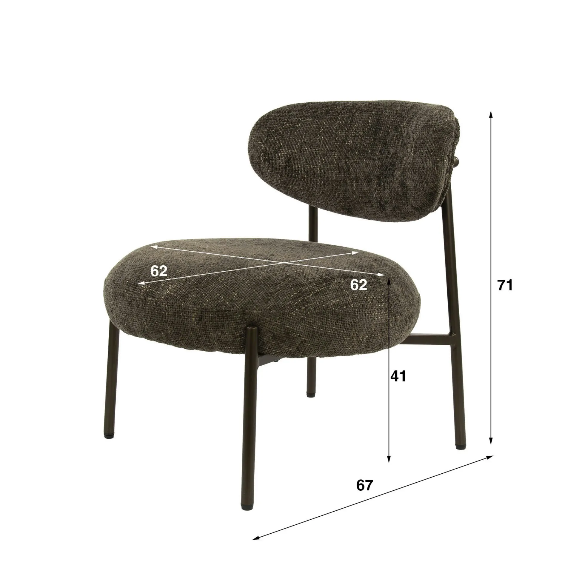 Fauteuil de salon confortable – tissu chenille brun CREEK