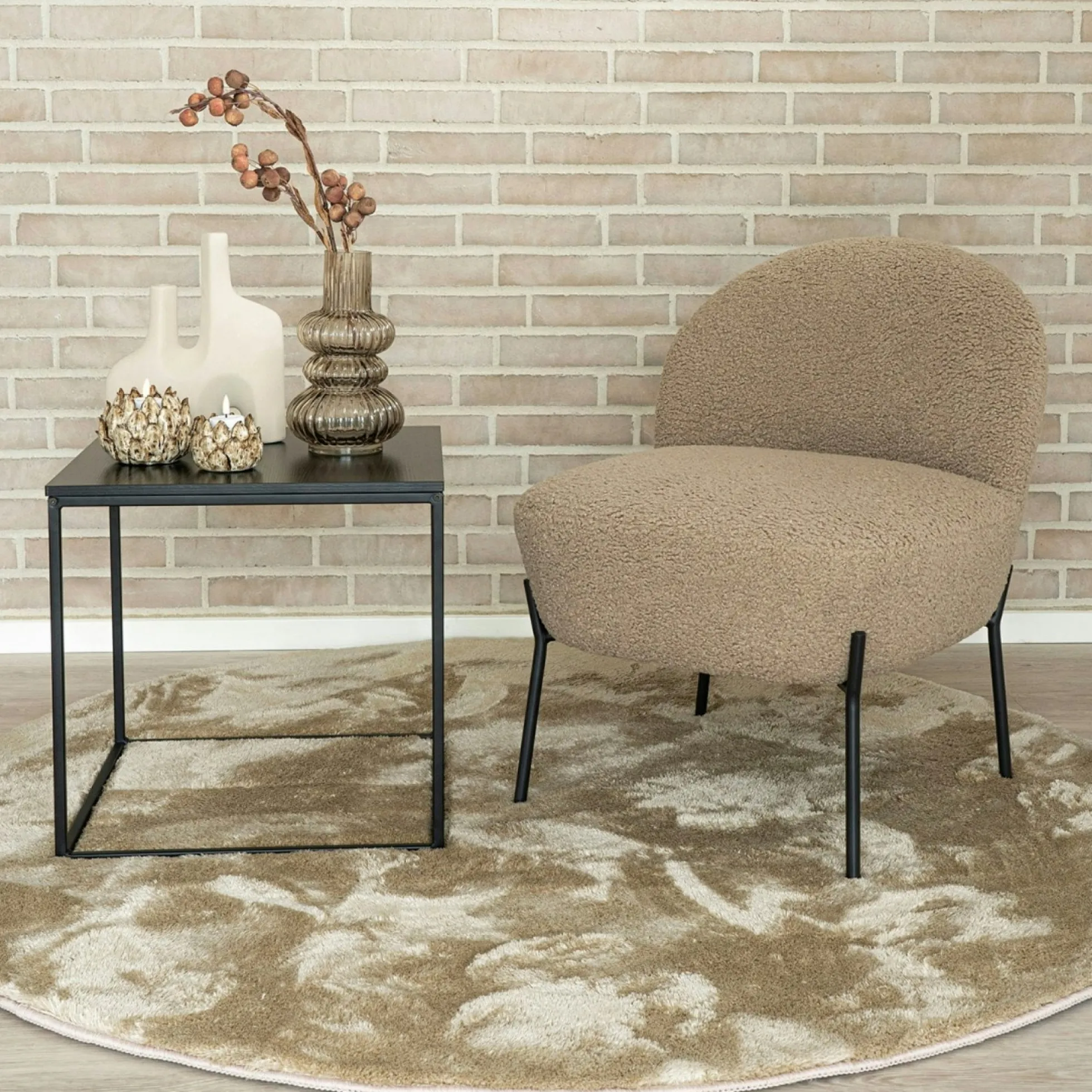 Fauteuil de salon en bouclette gris brun design organique BERLIN