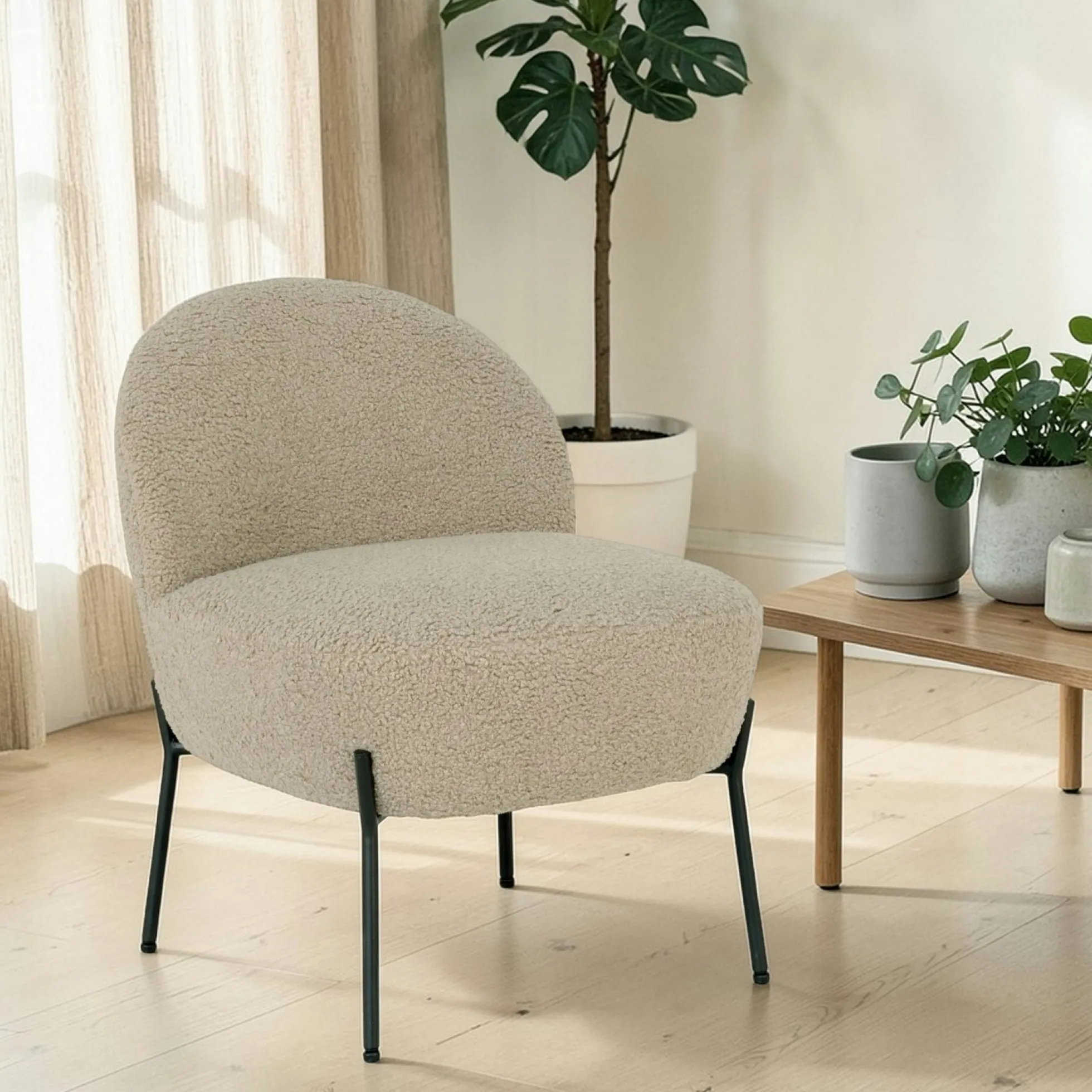 Fauteuil de salon en bouclette gris brun design organique BERLIN