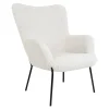 Fauteuil de salon en bouclette blanche avec repose-pieds BERLIN