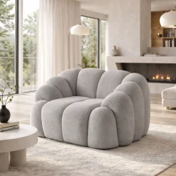 Fauteuil de salon gris design arrondi ONDA