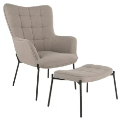Fauteuil de salon gris pierre avec repose-pieds BERLIN