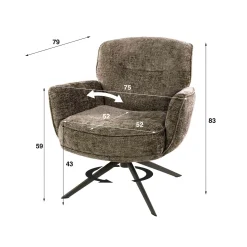 Fauteuil de salon pivotant tissu chenille brun chaud ASCOLI