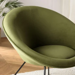 Fauteuil de salon rond velours vert olive TIM