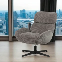 Fauteuil de salon rotatif tissu côtelé gris IENA