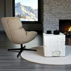 Fauteuil de salon rotatif tissu côtelé camel IENA