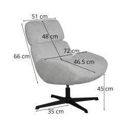 Fauteuil de salon rotatif tissu côtelé camel IENA