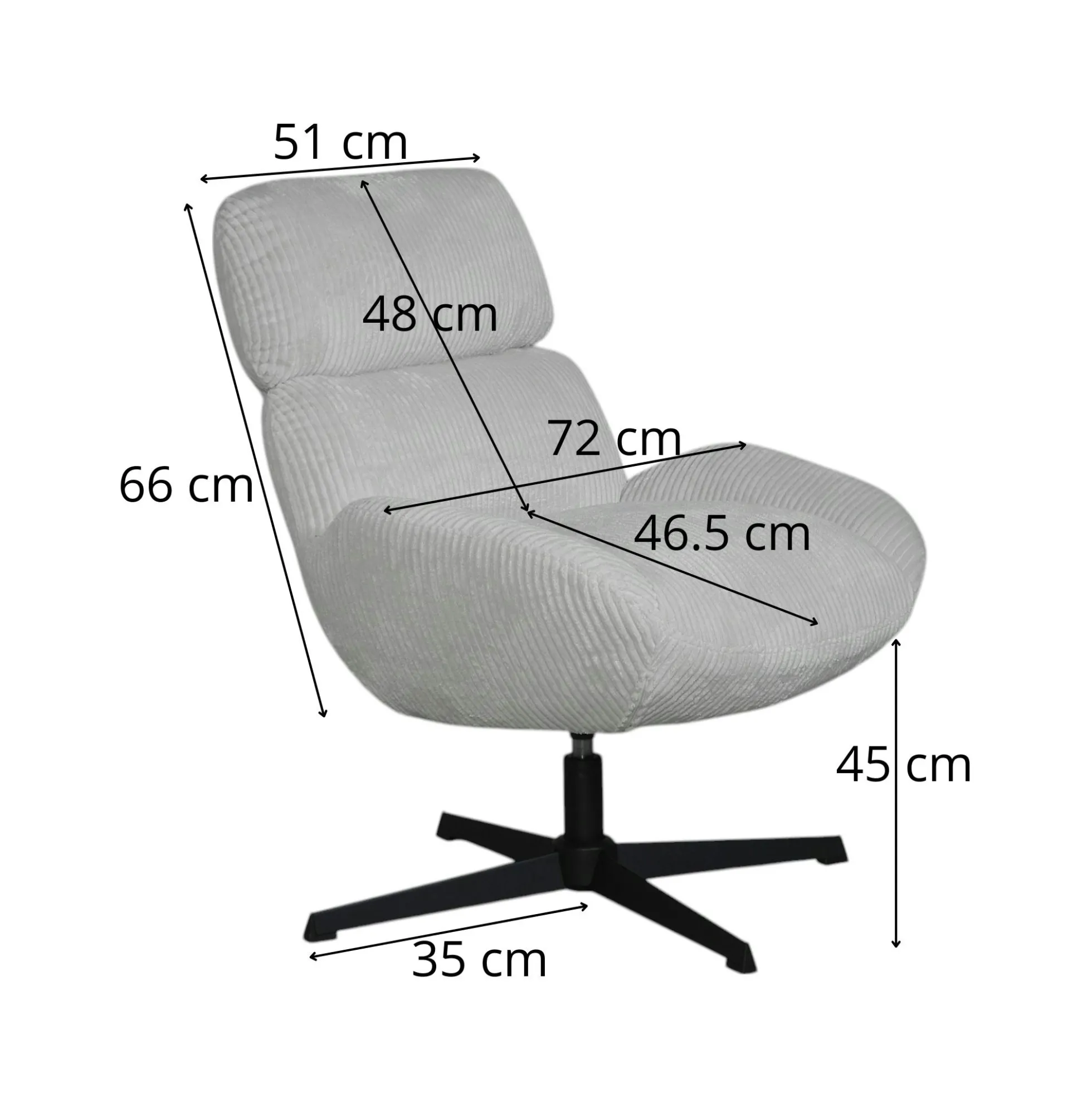 Fauteuil de salon rotatif tissu côtelé blanc IENA