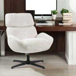 Fauteuil de salon rotatif tissu côtelé blanc IENA