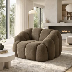 Fauteuil de salon taupe design arrondi ONDA