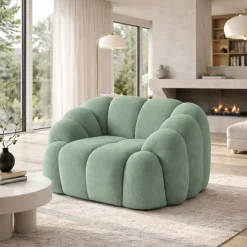 Fauteuil de salon vert sauge design arrondi ONDA