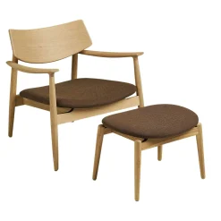 Fauteuil design scandinave chêne clair avec repose-pieds ROTTERDAM