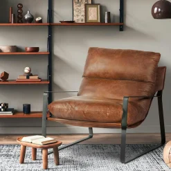 Fauteuil design tissu havane et métal EPIKA