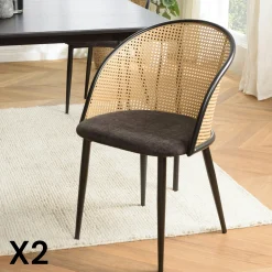Fauteuil de table assise velours noir dossier cannage arrondi (lot de 2) LOANO