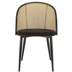 Fauteuil de table assise velours noir dossier cannage arrondi (lot de 2) LOANO