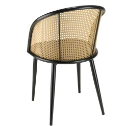 Fauteuil de table assise velours noir dossier cannage arrondi (lot de 2) LOANO