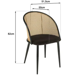 Fauteuil de table assise velours noir dossier cannage arrondi (lot de 2) LOANO