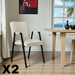 Fauteuil de table beige à bandes (lot de 2) CORTINA