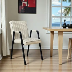 Fauteuil de table beige à bandes (lot de 2) CORTINA