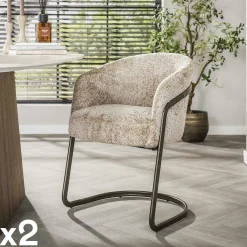 Fauteuil de table beige bouclette pied luge bronze (lot de 2) ASCOLI