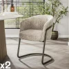 Fauteuil de table beige chenille pied luge bronze (lot de 2) ASCOLI