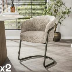 Fauteuil de table beige chenille pied luge bronze (lot de 2) ASCOLI
