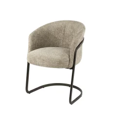 Fauteuil de table beige chenille pied luge bronze (lot de 2) ASCOLI