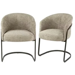 Fauteuil de table beige chenille pied luge bronze (lot de 2) ASCOLI