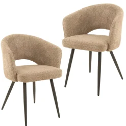 Fauteuil de table beige en bouclette style design (lot de 2) GALWAY