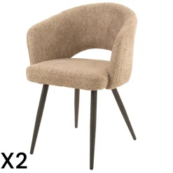 Fauteuil de table beige en bouclette style design (lot de 2) GALWAY