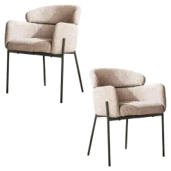 Fauteuil de table beige sable en bouclette dossier haut (lot de 2) GALWAY