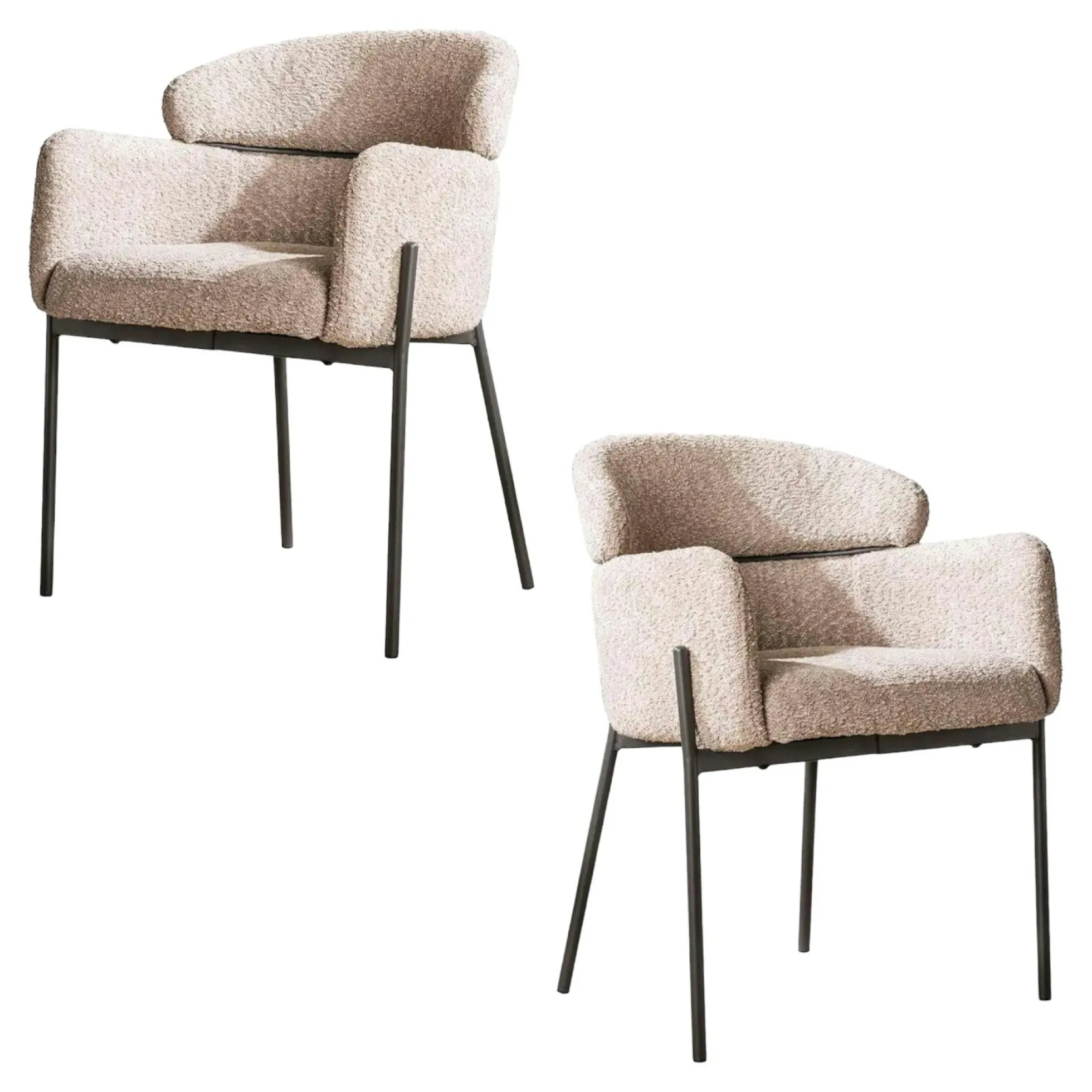 Fauteuil de table beige sable en bouclette dossier haut (lot de 2) GALWAY