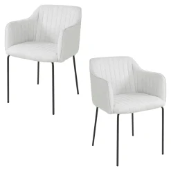 Fauteuil de table blanc en tissu à larges côtes (lot de 2) NOVA