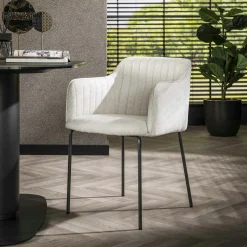 Fauteuil de table blanc en tissu à larges côtes (lot de 2) NOVA