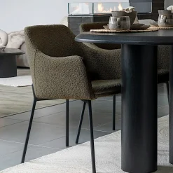 Fauteuil de table bouclette marron pieds métal noir (lot de 2) BERLIN