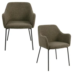 Fauteuil de table bouclette marron pieds métal noir (lot de 2) BERLIN